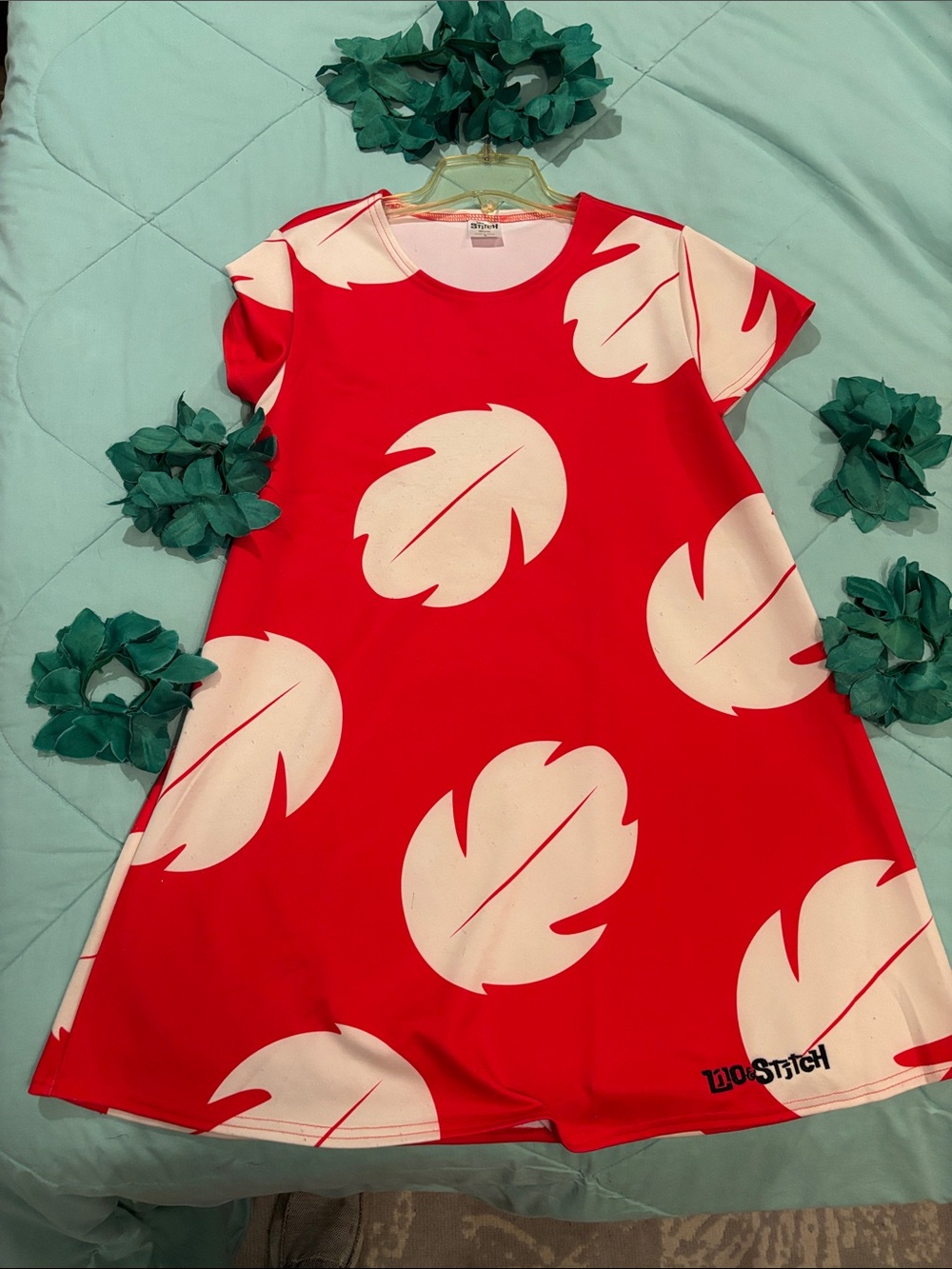 Disney Red Dress with Cream Leaf Print